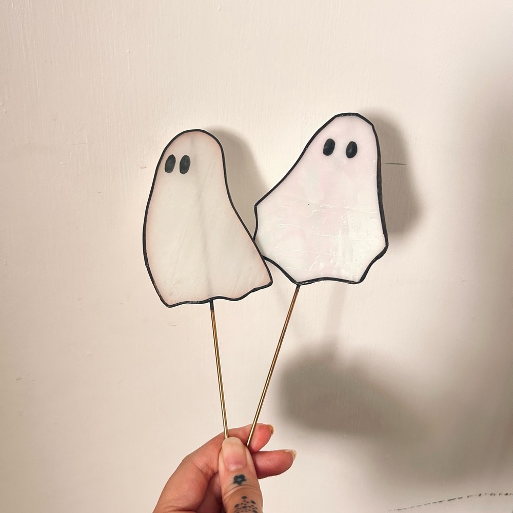 Set of 2 Stained Glass Ghost Plant Stakes